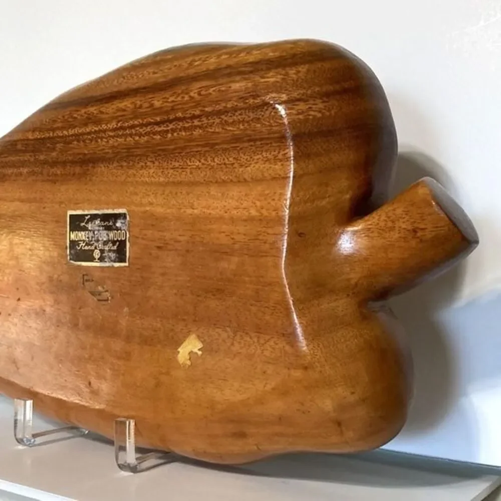Leilani Monkey Pod Wood Leaf Tray Hand Crafted Vintage Large 18 x 9.5 inches